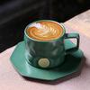 Juego de Taza de Café de Cerámica con Platillo, Taza de Agua Verde con Sello de Cobre