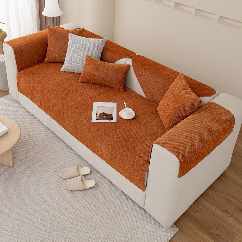 New Four Seasons Universal Sofa Cushion Non-Slip Modern Light Luxury High-Grade Chenille Solid Color Sofa Cover Cover Towel