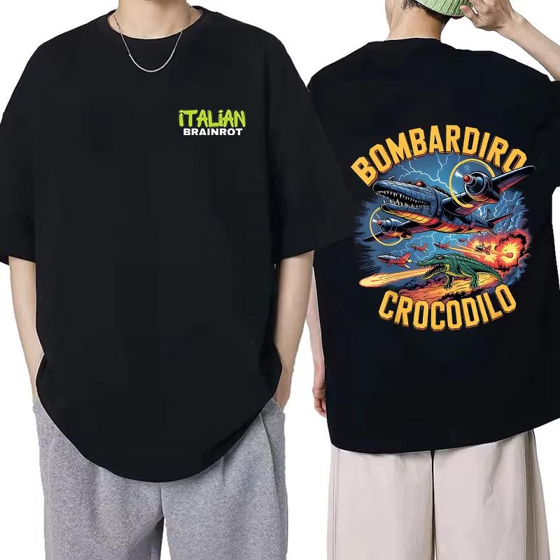 Tralalero Tralala Tung Tung Tung Sahur Bombardiro Crocodilo Tshirt Funny Italian Brainrot Meme Print Summer Men Women Cotton Top