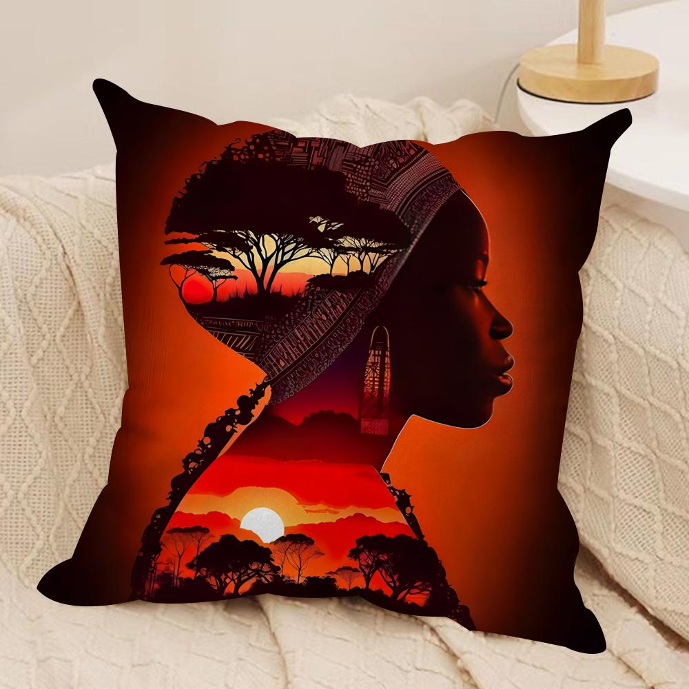 African American Woman Cushion Cover Silky Short Plush Invisible Zipper Dustproof Sofa Pillow Case For Home Decor