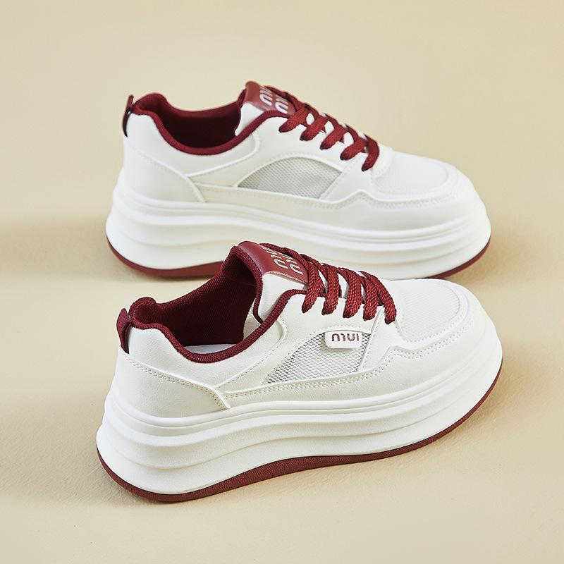 New Summer White Shoes for Female Students' Thick Sole Elevated Mesh Breathable Casual Shoes