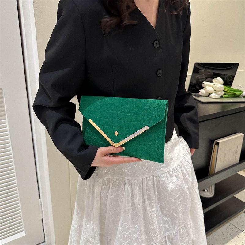 Trendy Women's Felt Envelope Bag In Elegant Black Green Khaki And Fuchsia For Everyday Fashion