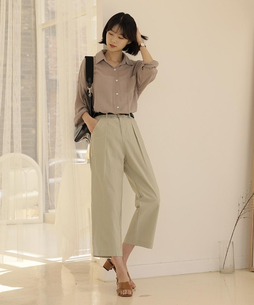Ppaeppae Domestic Inner Elastic Waist Pintuck Wide Cropped Pants