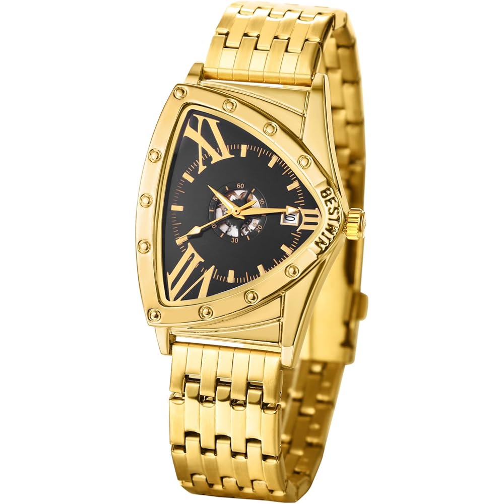 Men s Triangle Analog Watch Waterproof Stainless Steel Antique Silver Gold Accessories