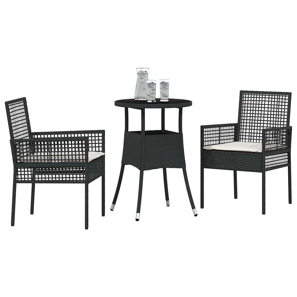 Garden Dining Set 3 pcs Black Poly Rattan