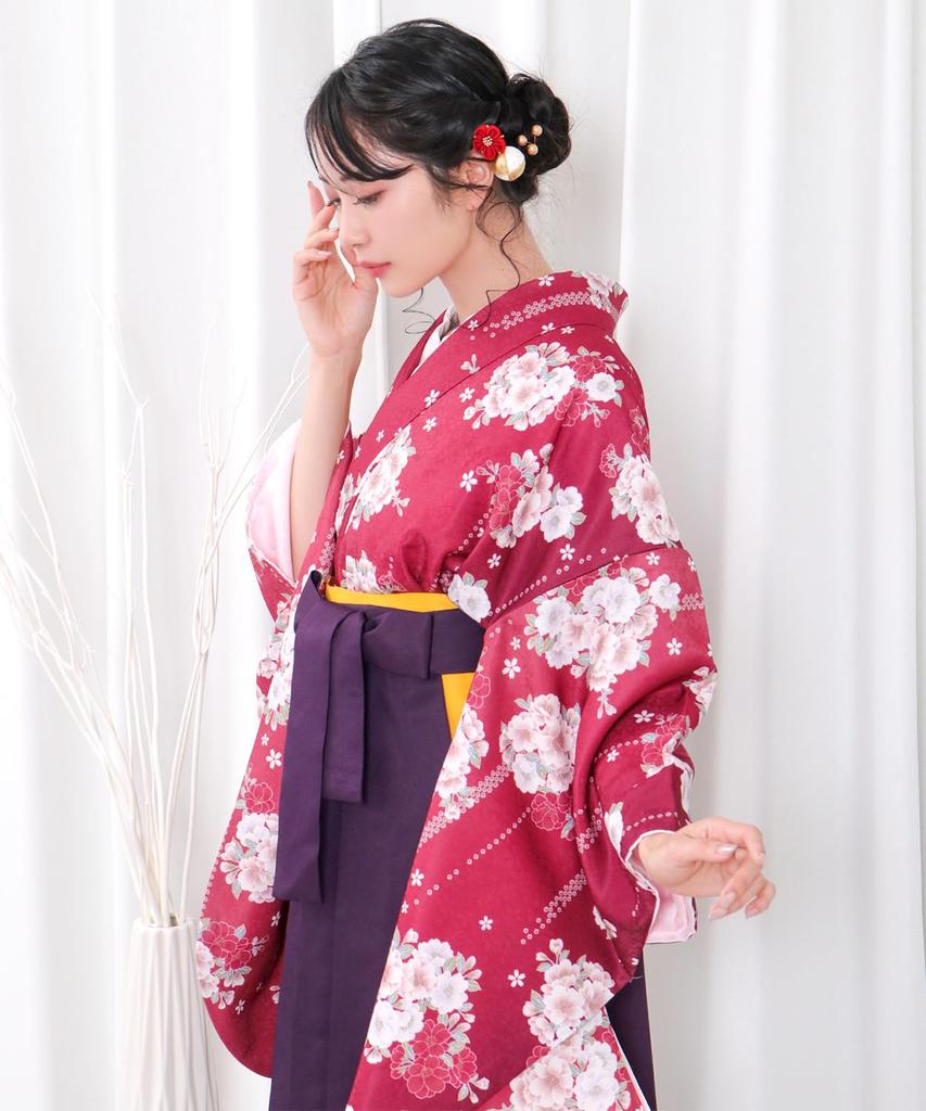 Hakama Two Shaku Sleeve Plain Graduation 4 Piece Set Hakama Lower Gorgeous E F Katakoi No Sakura Hakama [KYOETSU] Set, Kimono, Hakama, Ceremony,