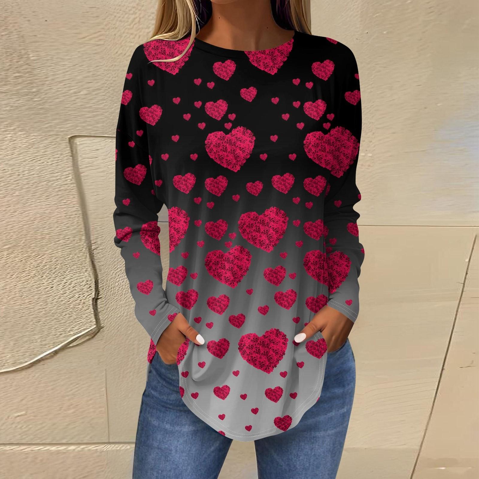 

Женская модная свободная футболка с круглым вырезом и длинным рукавом с принтом M