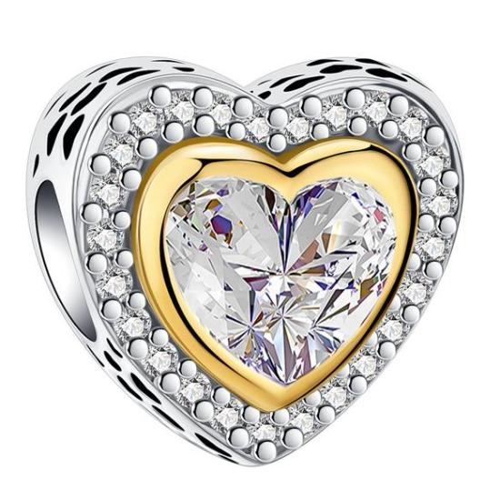 Copper Full Diamond Charms Colorful Heart Blooming Rose Round Beads Pendant Fit Original Bracelets Necklace Jewelry