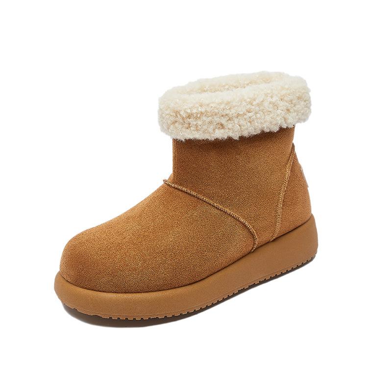 Women's Winter Warm Mini Snow Boots Fuzzy Faux Suede Walking Shoes for Women Casual Anti-Slip Comfortable Platform Short Booties With Faux Fur Lined