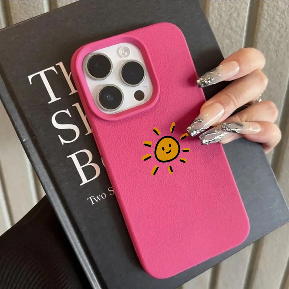 Adorable Sun and Moon Couple Case For iPhone 17 Air 16 15 14 13 12 11 Pro Max Plus X Litchi Texture Soft TPU Protective Cover