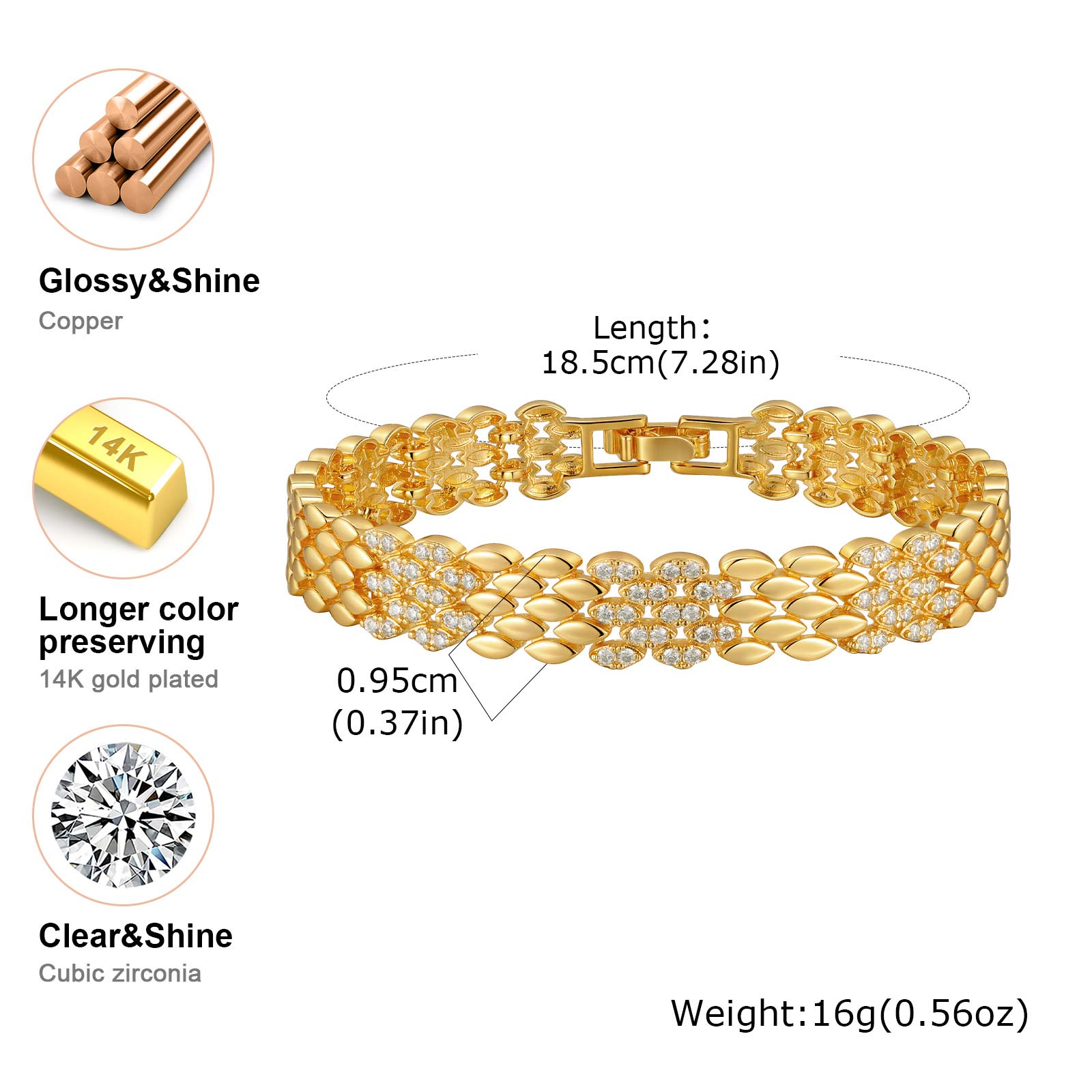 

Unique Gold Plated Chunky Link Bracelet for Women, Watch Strap Chain Cubic Zirconia Bracelet Bangle Waterproof Layered Zircon