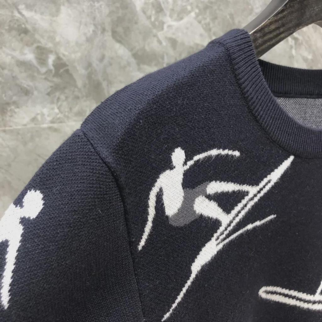 Unisex Knit Surf Jacquard Sweater - Round Neck, Wool, Casual All-Match for Autumn/Winter