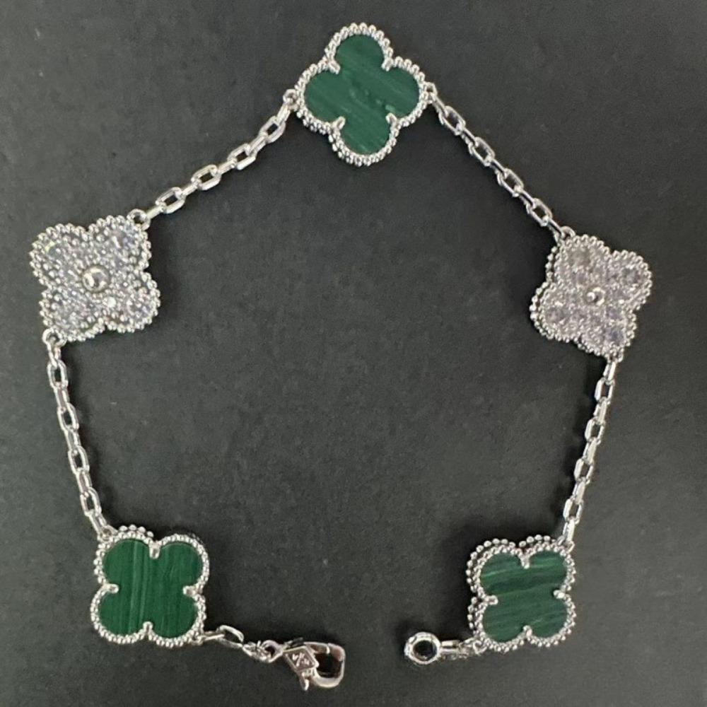 Hochwertiges Kleeblattarmband für Damen Fünf-Blüten-Armband mit natürlichem weißen Perlmutt und rotem Karneol