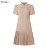 ZANZEA Kadın Günlük Yaka Yazlık Kısa Kollu Elbise
