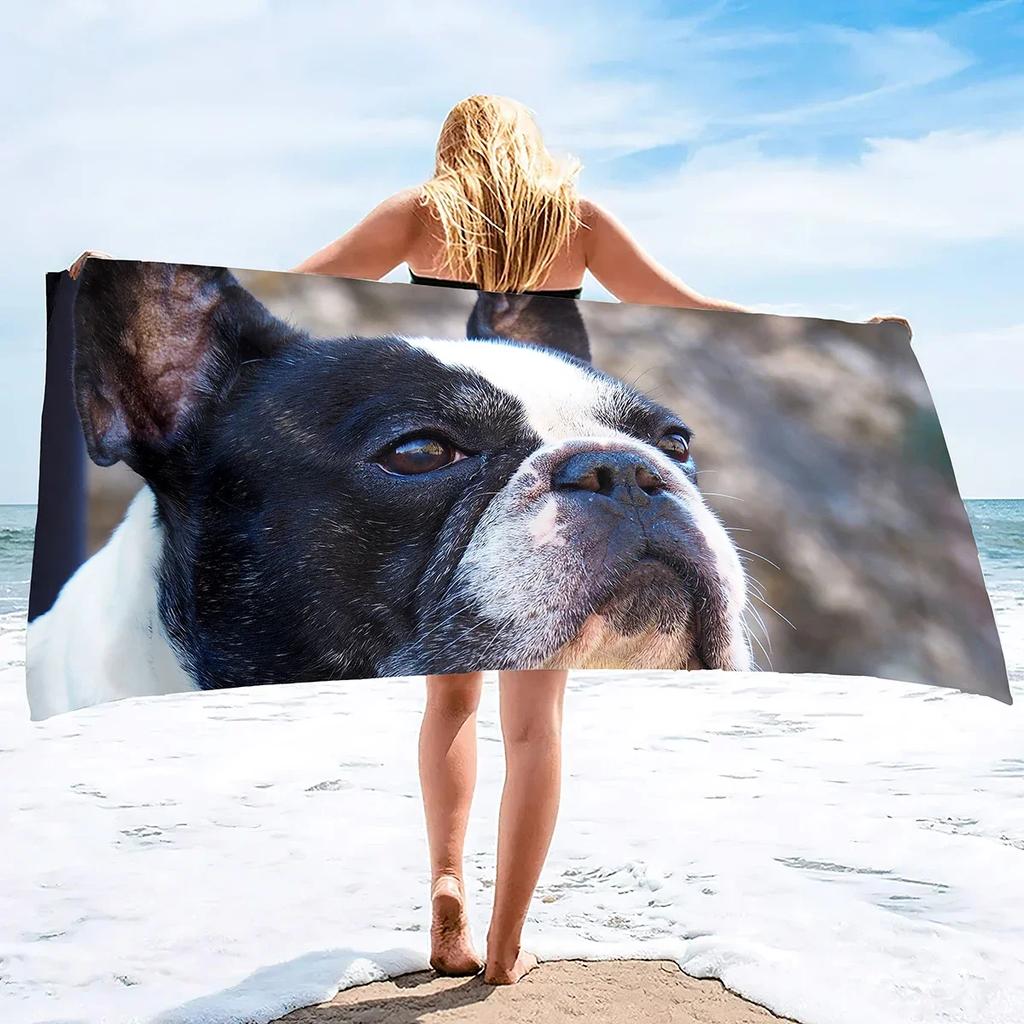 Asciugamani da Spiaggia e da Bagno con Fantasia Bulldog Francese, Grandi Dimensioni, Asciugamano da Viaggio, Piscina e Uso Interno, per Adulti e Bambini, Super Assorbenti