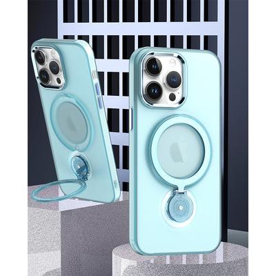 Magnetic Metal Stand Case For Iphone 15 14 Plus 13 12 11 Pro Max With Ring Holder Shell Magsafe Wireless Charge Shockproof Cover
