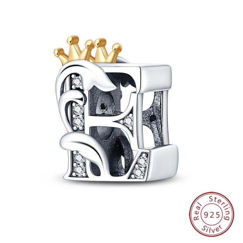 Charms Fit Qikaola Original Bracelets Classic Crown 26 Letters Alphabet Charms Beads For Women Fine Diy Wedding Jewelry Gift
