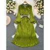 Accessible Luxury Sanzhai Ruched Long Sleeves Glossy Dress Dress
