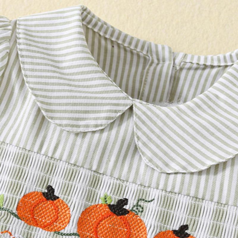 Spring and Autumn New Girls' Dress Embroidered Pumpkin Halloween Long Sleeve Striped Princess Dress