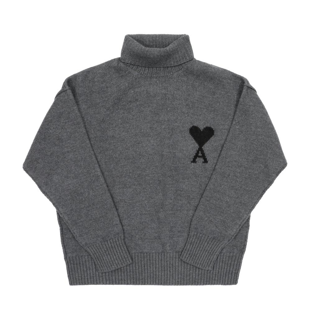 Ami Big Heart Logo Intarsia Turtleneck Knit  Model  Uks839 018 0504 