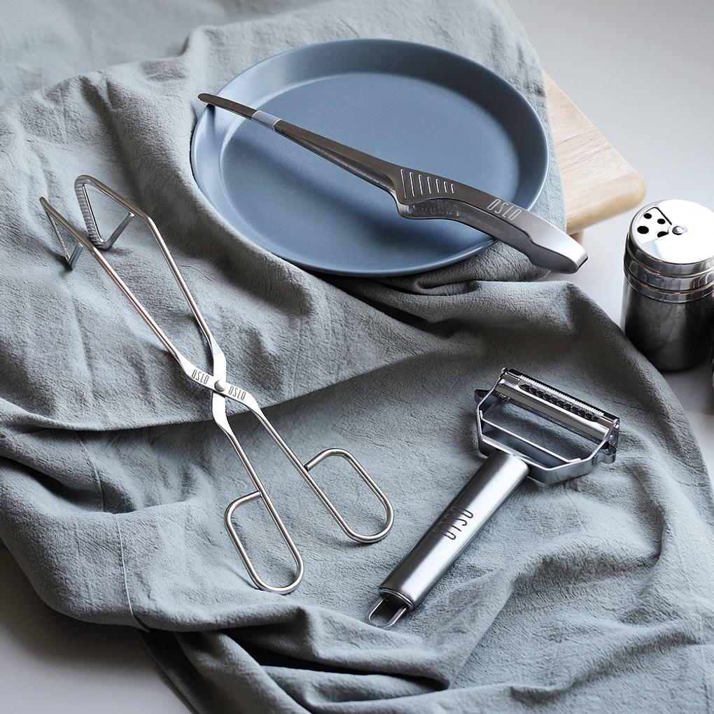 [OSLO] OSLO All-Stainless Steel Cooking Utensils Tongs Peeler 3-Piece Set