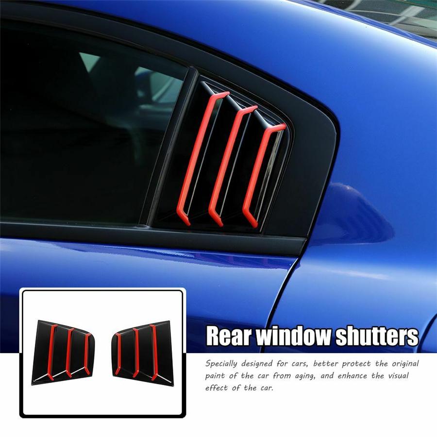 Black+Red Rear Side Window Shutter Louver Cover Trim For Dodge Charger 2011-2021