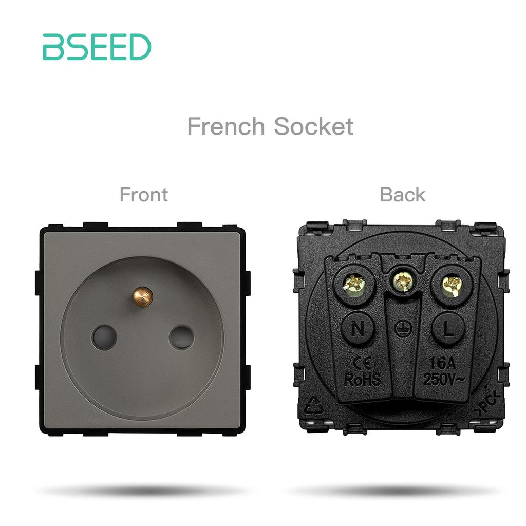 BSEED Mechanical Button Switches EU/FR Socket Type-c Dual USB Sockets Function Parts Glass Socket Frames DIY Free Combination