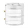 Makeup Perfume Organizer Transparent Dustproof Cosmetic Display Case Round Desktop Makeup Box with Lid Large Capacity Muti Layer White