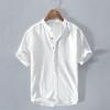Stand Collar Short Sleeve Men Shirt Buttons Half Placket Anti-pilling Summer Casual Solid Color Thin Shirt Daily Garment