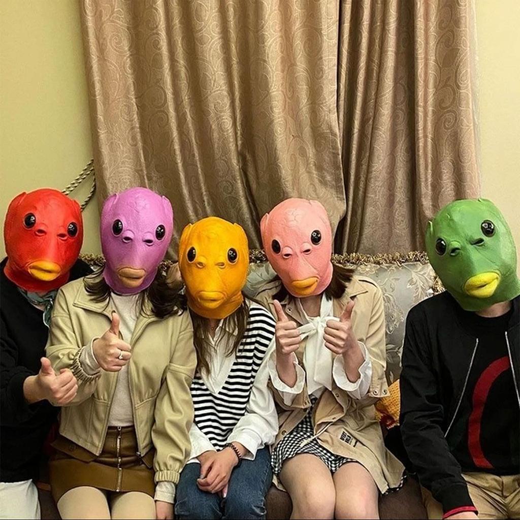 [ShuaWdk] Funny Green Fish Head Mask for Halloween, Funny Merman Mask, Animal Mask, Headgear, Disguise, Monster, Cosplay, Realistic Rubber Green Head