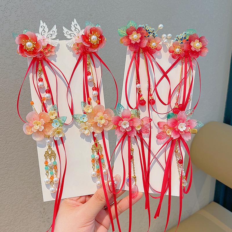 2Pcs Antique Hanfu Super Streamer Children'S Hair Clip Princess Butterfly Edge Clip Hair Accessories Girls On The Clip Head