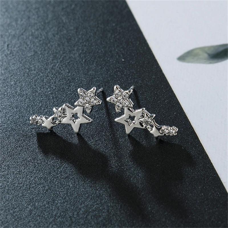 

Shiny Star Women s Stud Earrings Exquisite White Zircon Versatile Female Earring copper Color Metal Mini Crystal Party Gifts