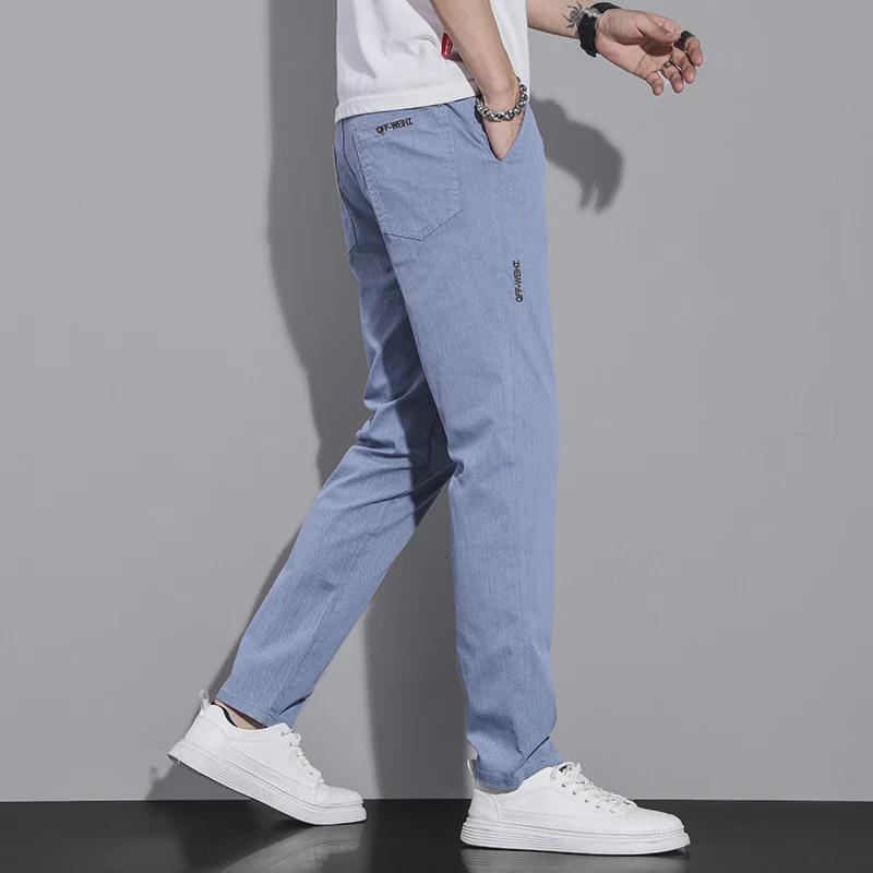 Men's Casual Soft Light Straight Pants - Elastic Waist Slim Fit