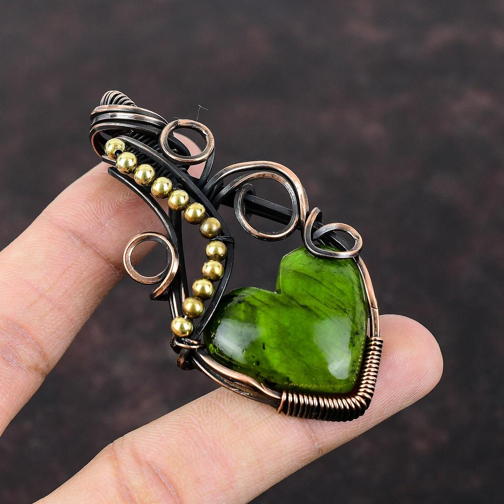 Green Fire Labradorite Pendant Copper Wire Wrapped Pendant Handmade Boho Pendant Copper Wire Jewelry Beautiful Gemstone Pendant Gift For Her