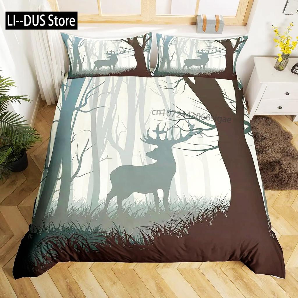 Deer Elk Duvet Cover King Queen Farm Deer Forest Comforter Cover Moose Wildlife Animal Bedding Set Camping Hunting Quilt Cover