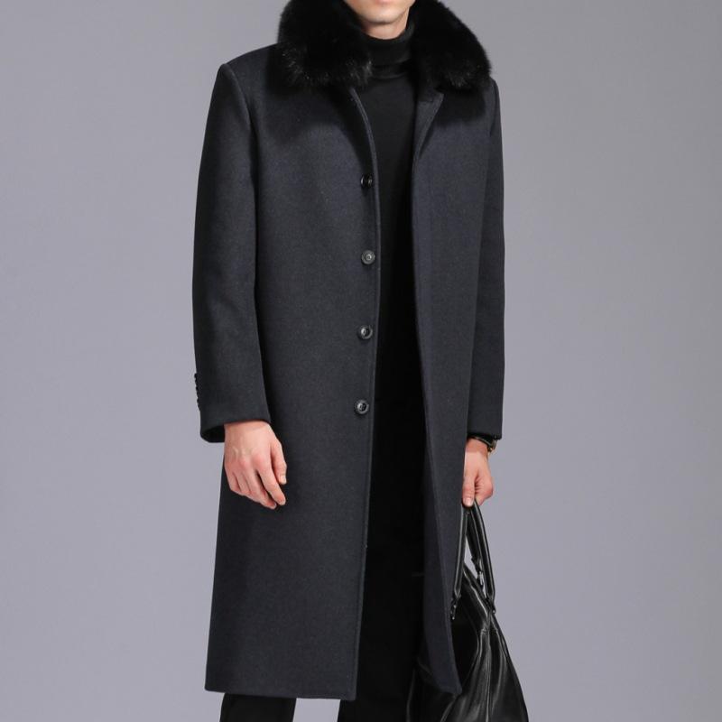 

Мужское длинное кашемировое пальто, наряд для папы, плюс ветровка из бархата и утолщенной шерсти, шерстяное пальто с меховым воротником для людей среднего и пожилого возраста 200