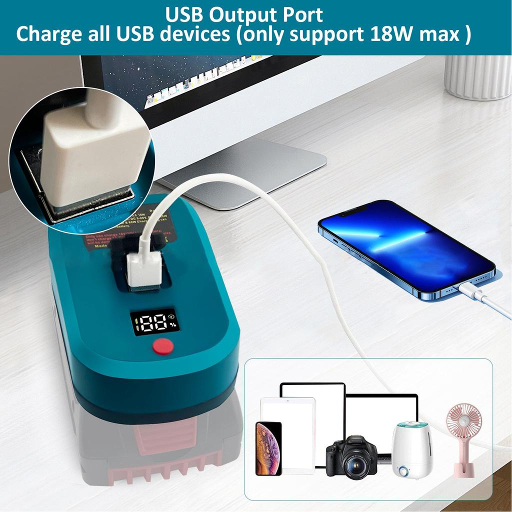 Battery Adapter Digital Display 18V Lithium Battery To USB Type C Output for BL1830 BL1850 BL1840