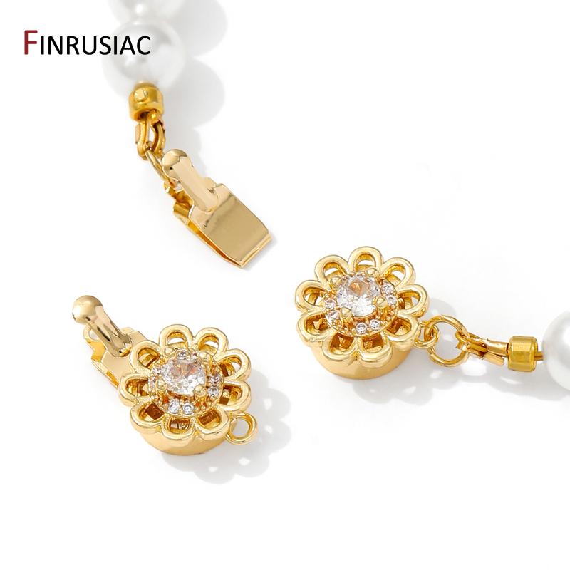14K Gold Plated Brass Flower Insert Clasps Fasteners,Inlaid Zircon Layered Clasps Connectors For DIY Jewelry Making Supplies