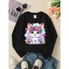 Kids Long‑Sleeve Crewneck Sweatshirt, Cute Bunny Floral Crown Print,Daily Casual Top for Spring & Autumn