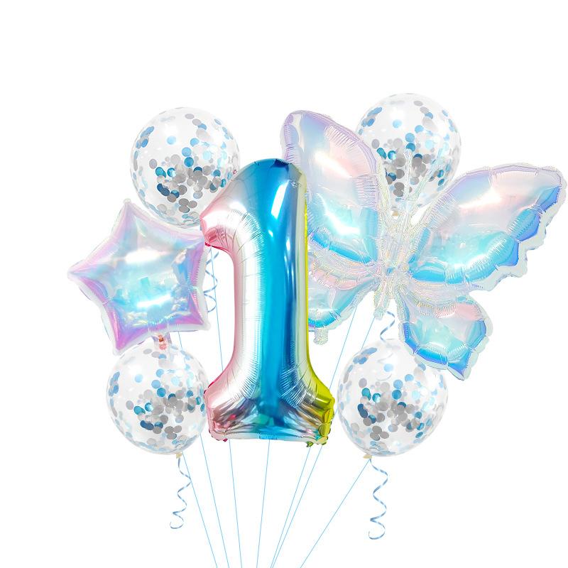 Colorful Transparent Butterfly Balloon Set Birthday Party Gradual Change Digital Birthday Party Decoration Supplies