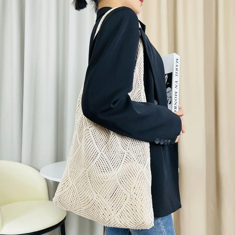 Large Capacity Women Shoulder Bag Fashion Shopping Tote Big Purses Knitted Handbag  Travel