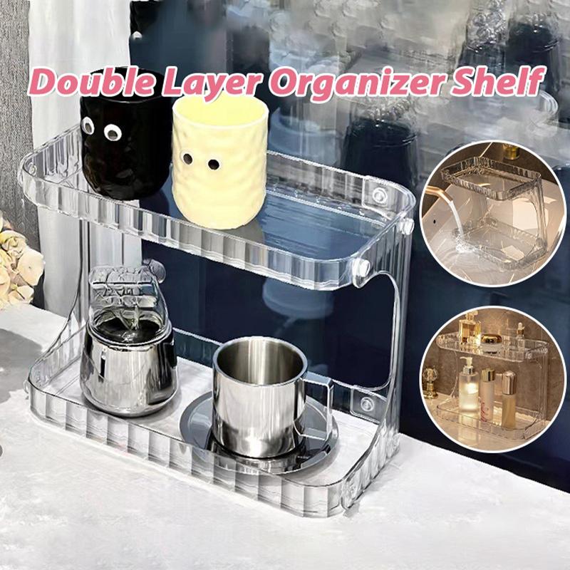 Cosmetic Storage Organizer Rack Double Layer Makeup Shelf Durable Design for Bathroom Vanity Desk Bedroom Dresser