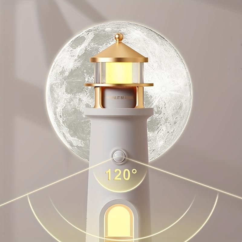 1pc Projector-equipped Moon Lighthouse Night Light with A Sensitive Human Body Sensor Switch and Always-on Function That Can Be Set At Will