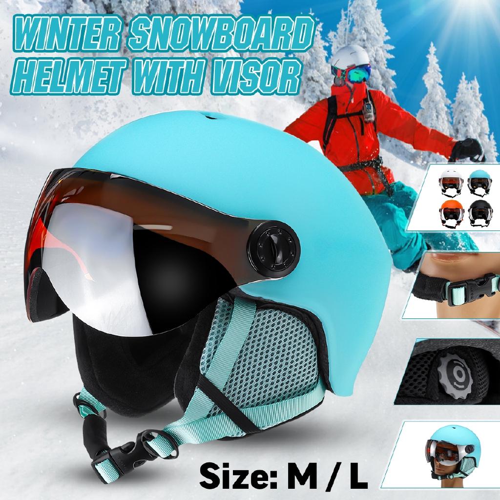 Windproof Outdoor Ski Helmet Integrally-Molded Skiing Helmet Snowboard Skateboard Sports Helmet Lens Visor Goggle