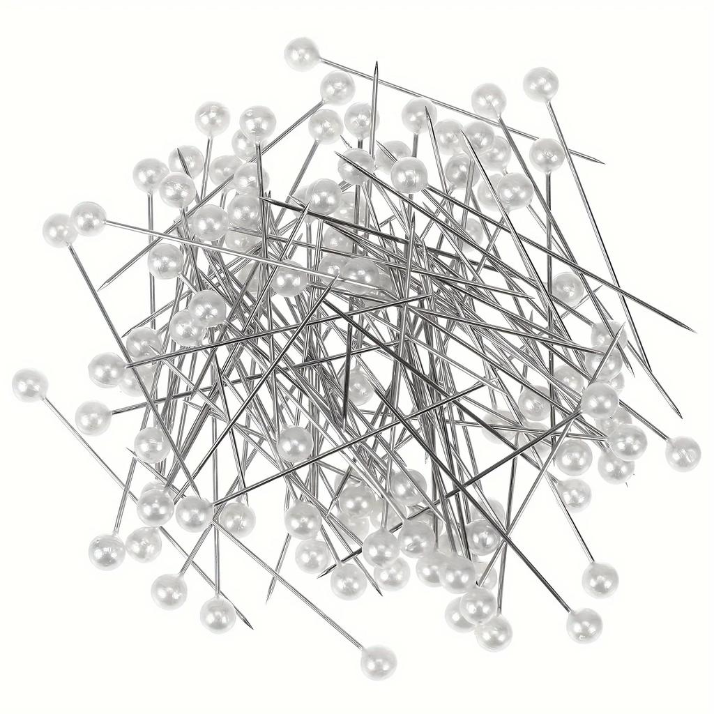 100pcs/box Round Pearl Head Needles 3cm White Dressmaking Pins Stitch DIY Straight Push Sewing Tools Household Positioning JXB