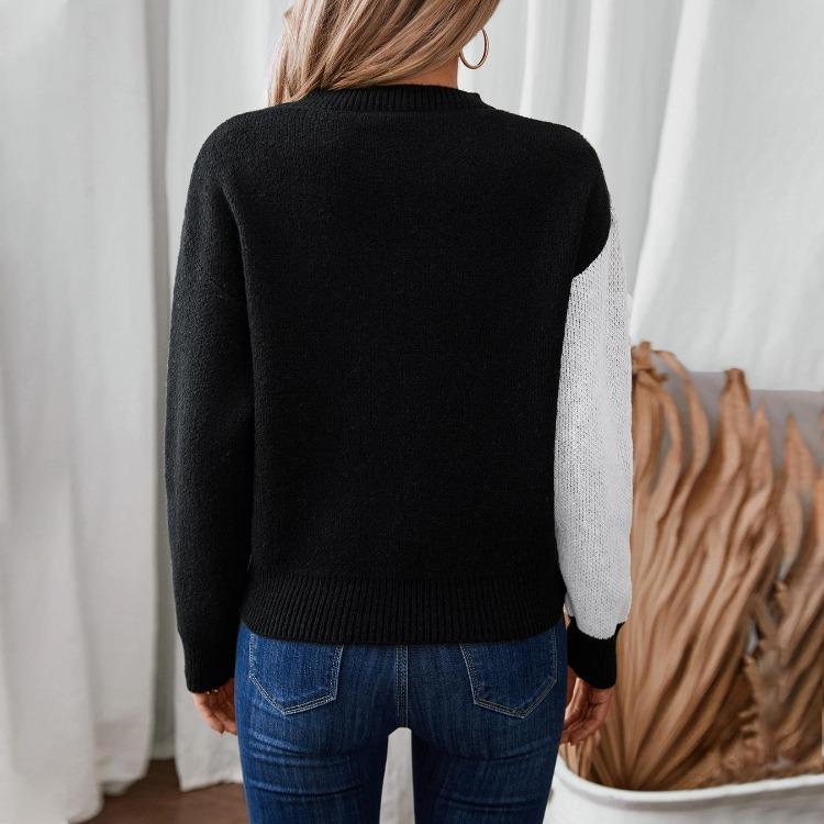 Vintage Druck O-Ausschnitt Langarm Lose Strickware Strickjacke Pullover Oberteil für Herbst Winter