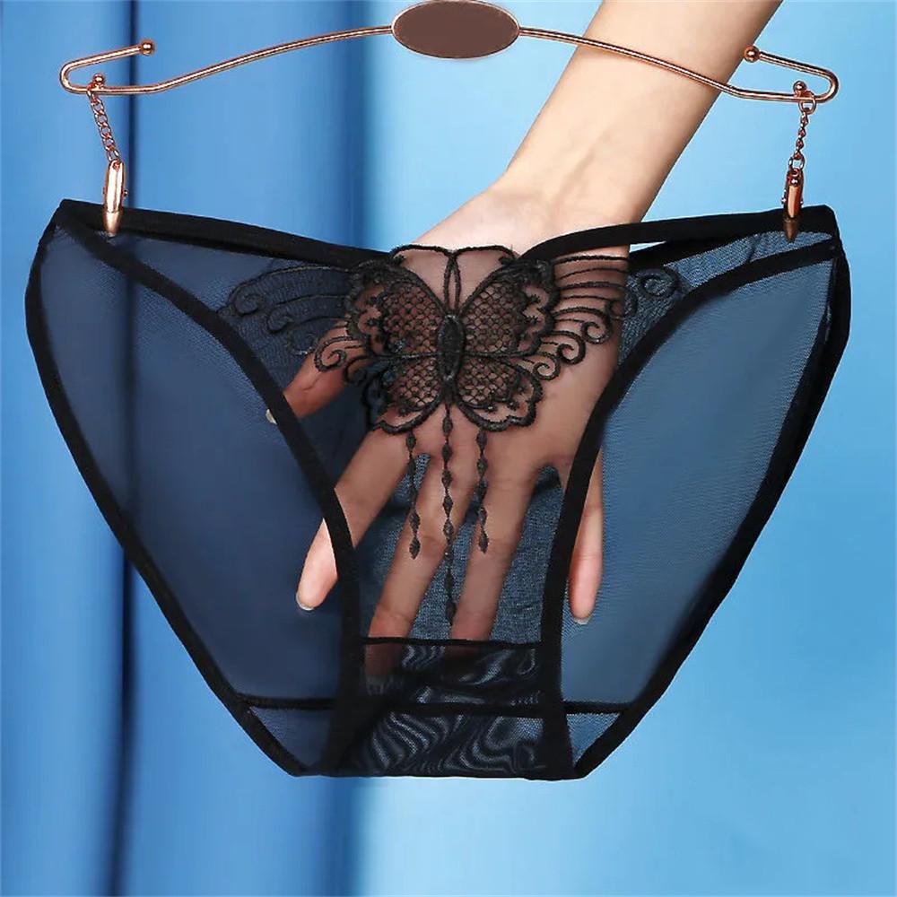 Fully Transparent Panties Women Sexy Hollow Butterfly Low-Rise Briefs Seamless Lingerie