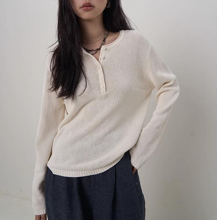 Eco Paper Yarn Button-Front Long Sleeve Knitwear FW25 One Size