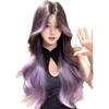 Sweet Purple Ombre Wig for Women: Long, Fluffy, Middle-Part, Natural Look, Elegant Daily Fashion, Full Head Coverage.