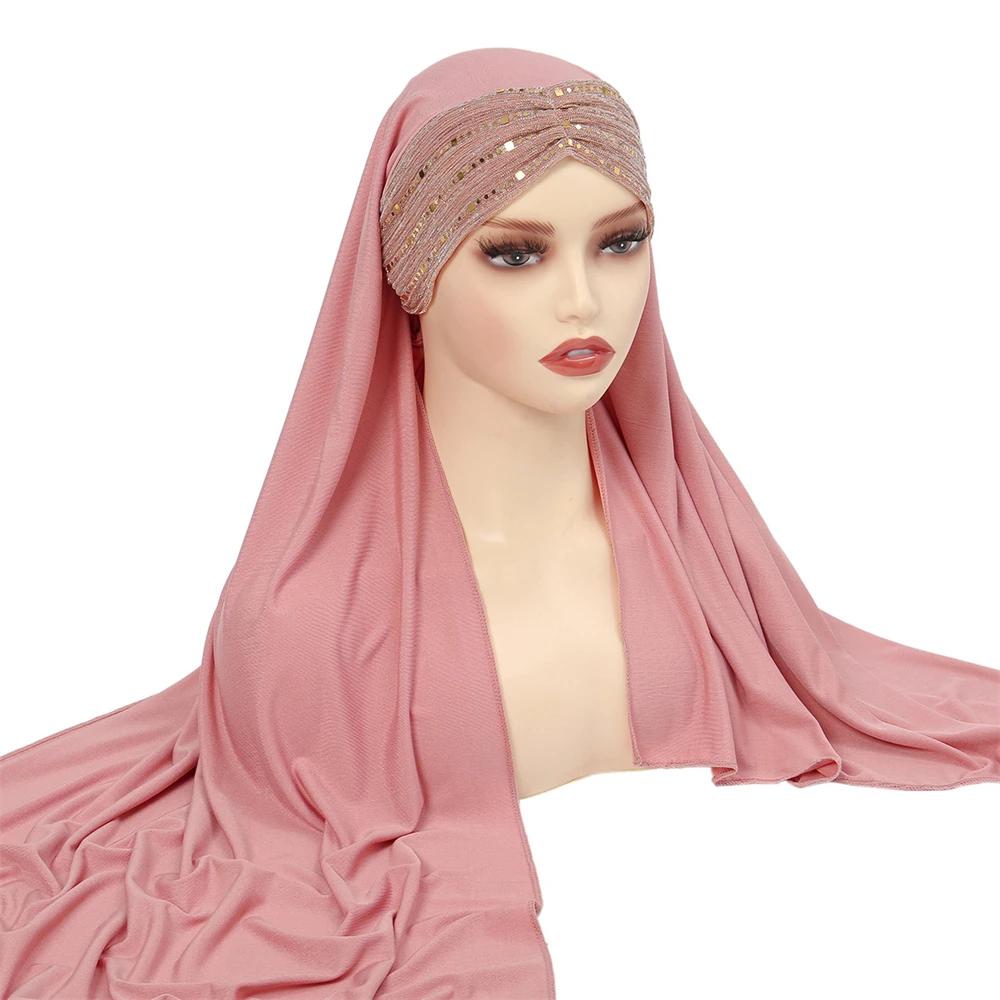Muslim Women Long Scarf Pull On Ready Wear Instant Hijab Chemo Cap One Piece Amira Head Wrap Turban Femme Shawl Bandanas Scarves